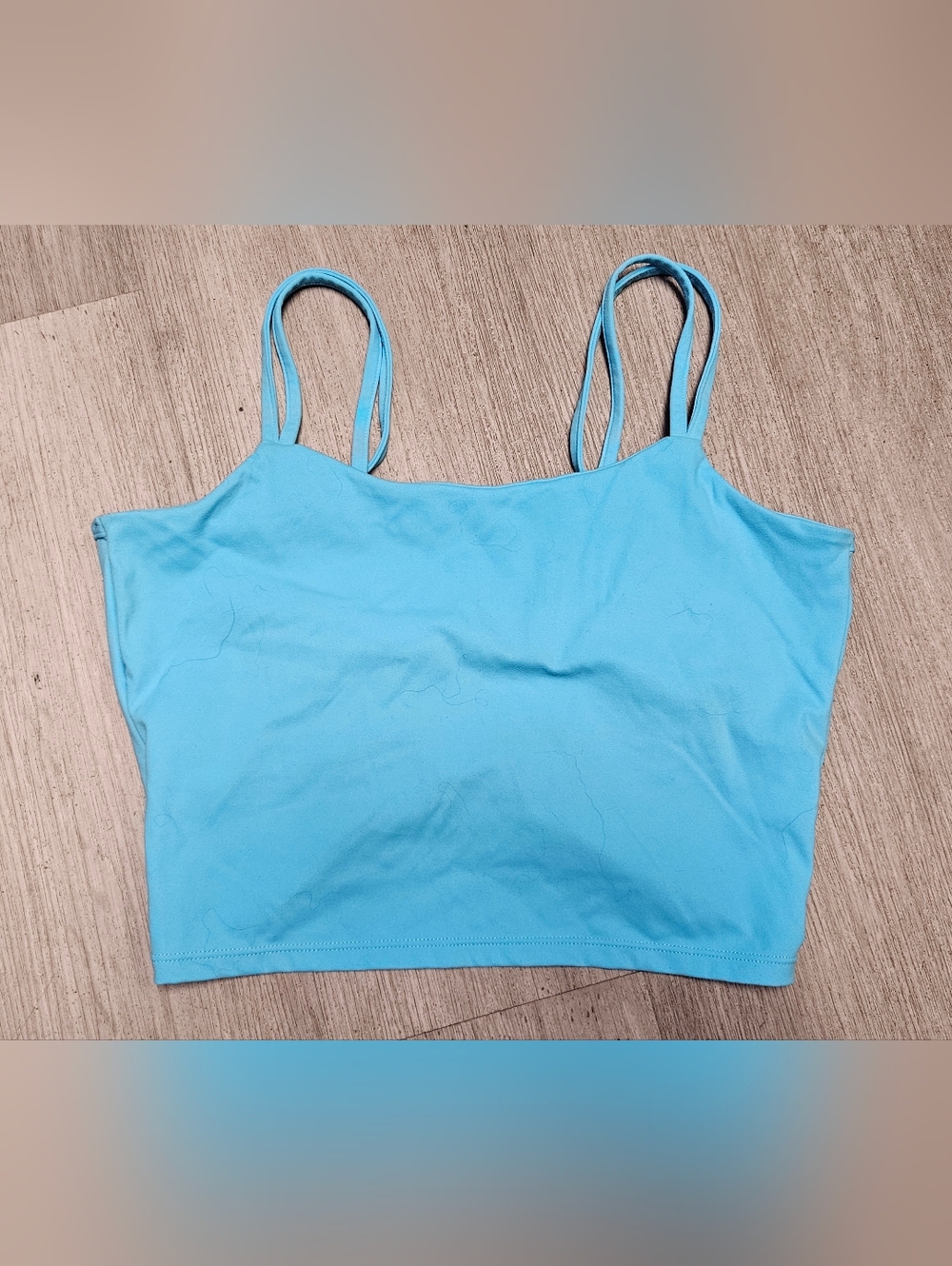 Women's Light Blue Double-Strap Tank Top Crop Top Shelf Bra Womens Small